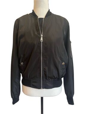 36.5 Classic Black Nylon Bomber Jacket -Size Small